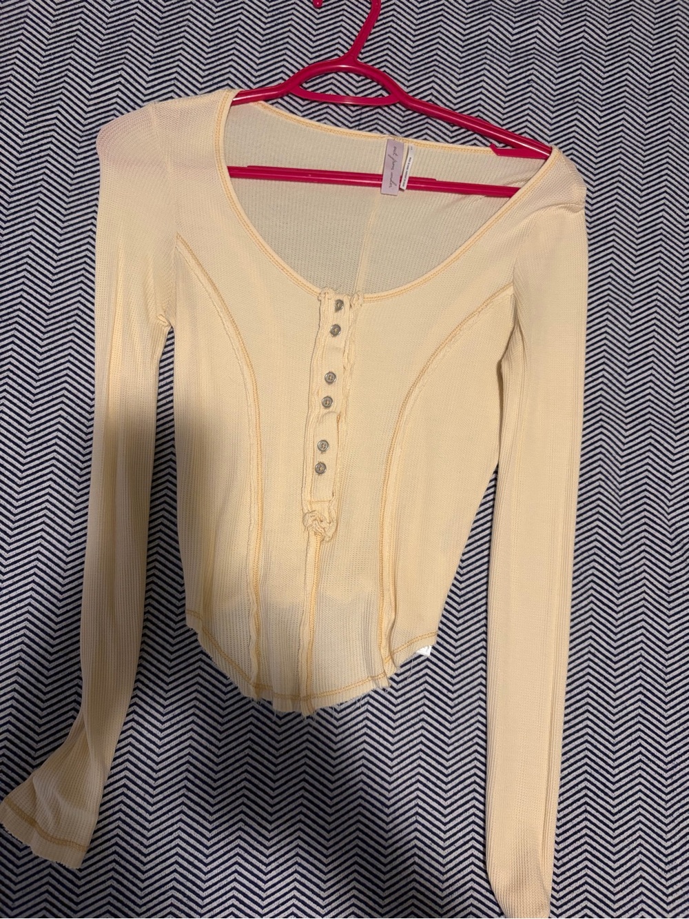 Urban Outfitters Pale Yellow Ribbed Henley Button-Front Top